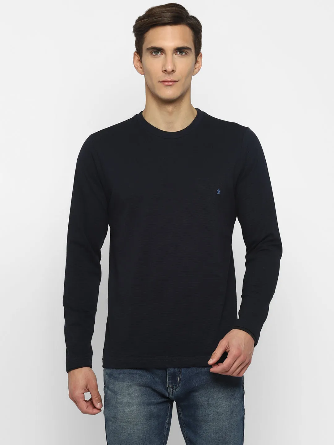 Turtle Men Navy Blue Self Design Polo Neck T-Shirts