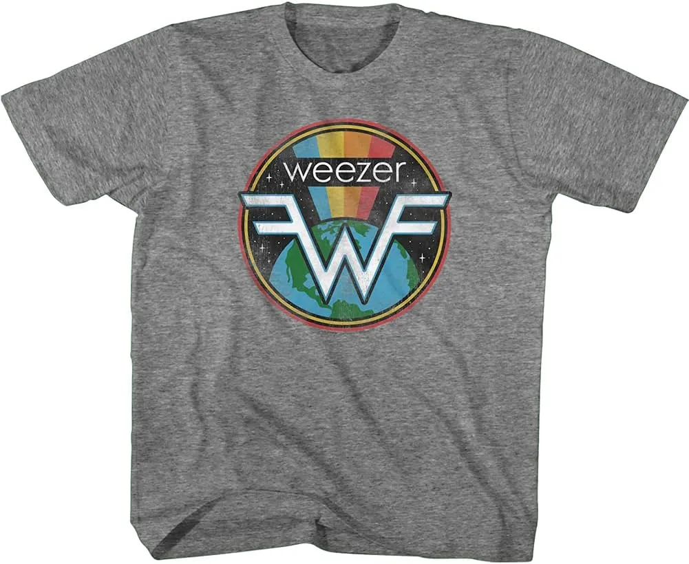 Weezer Rock Band Logo Space Rainbow Youth Short Sleeve T-Shirt Graphic Tee