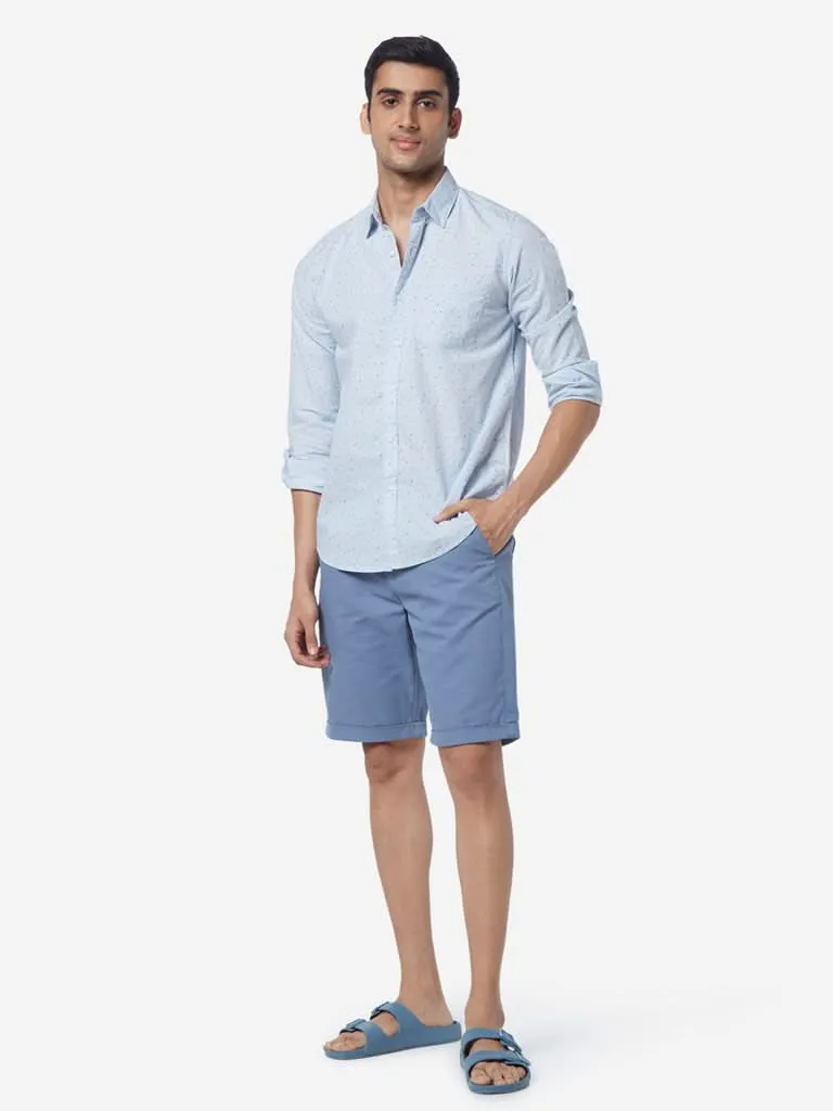 WES Casuals Blue Slim-Fit Printed Shirt
