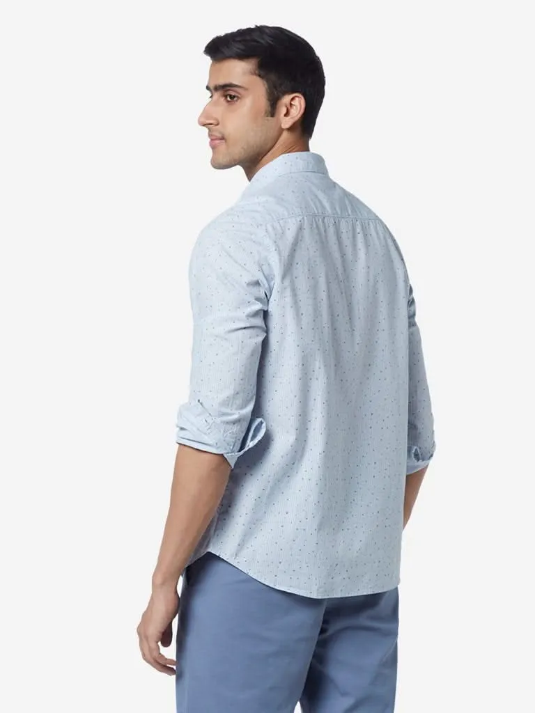 WES Casuals Blue Slim-Fit Printed Shirt
