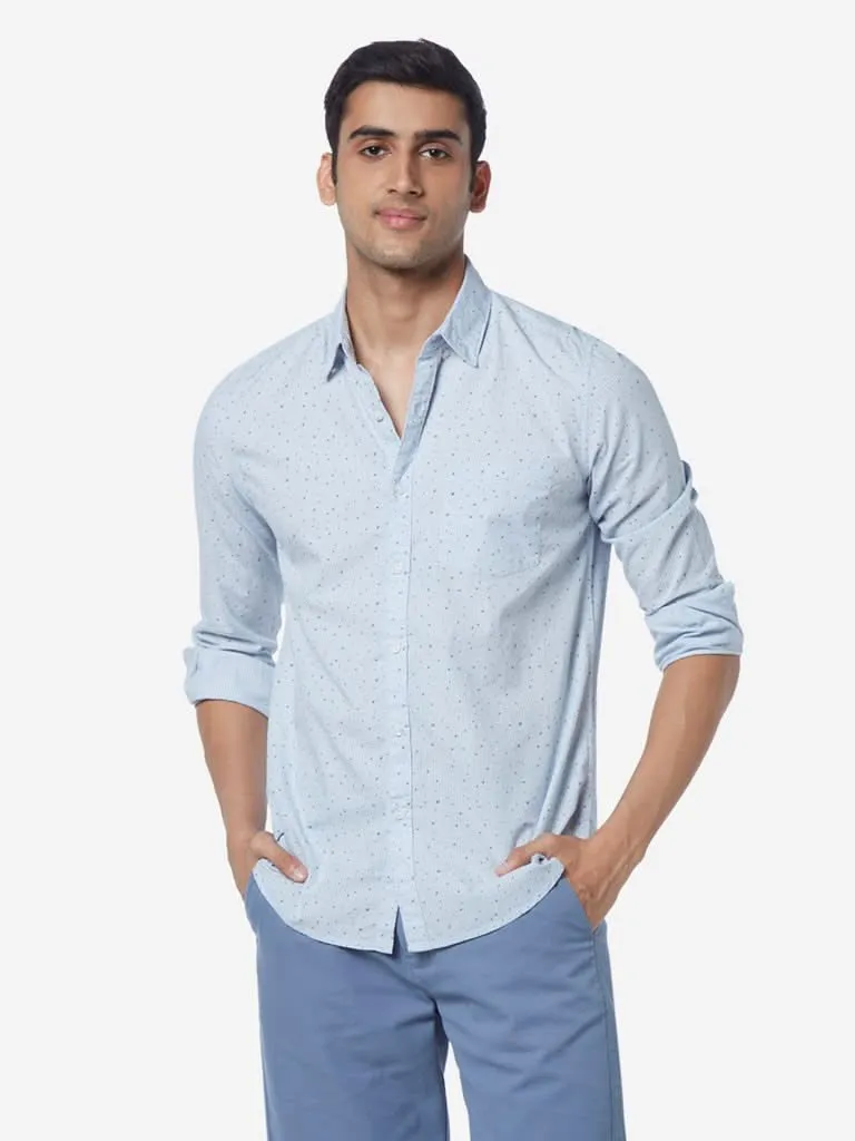 WES Casuals Blue Slim-Fit Printed Shirt