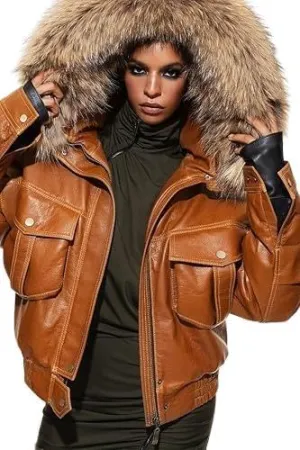 Womens 90'S Genuine Leather Vintage Vibes & Modern Oversized Bomber Classic Style Hoodie Jacket