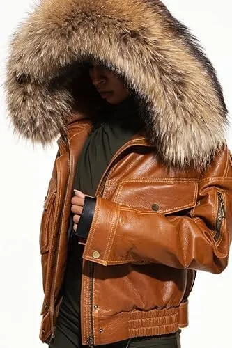 Womens 90'S Genuine Leather Vintage Vibes & Modern Oversized Bomber Classic Style Hoodie Jacket