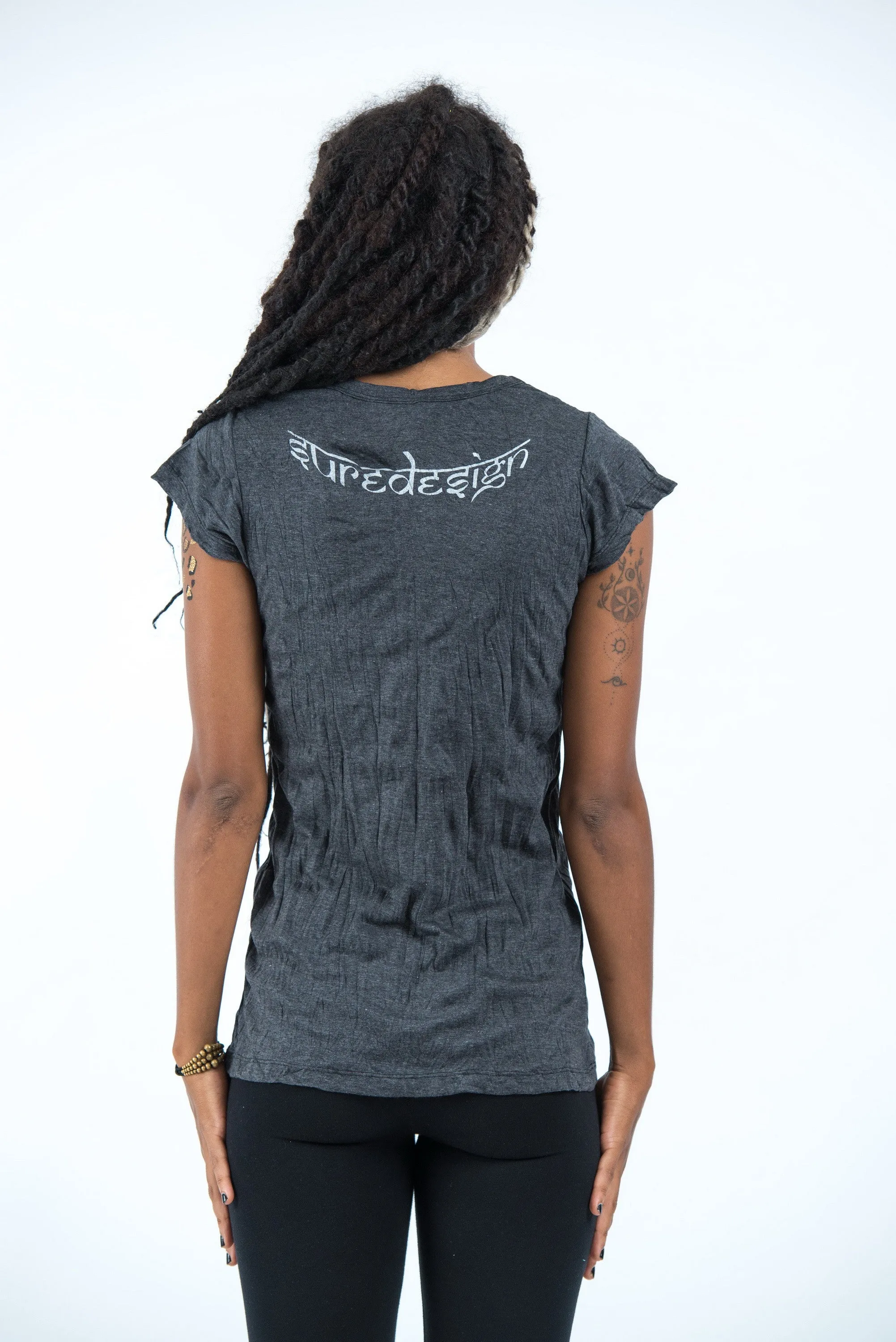 Womens Ganesh Mantra T-Shirt in Silver on Black
