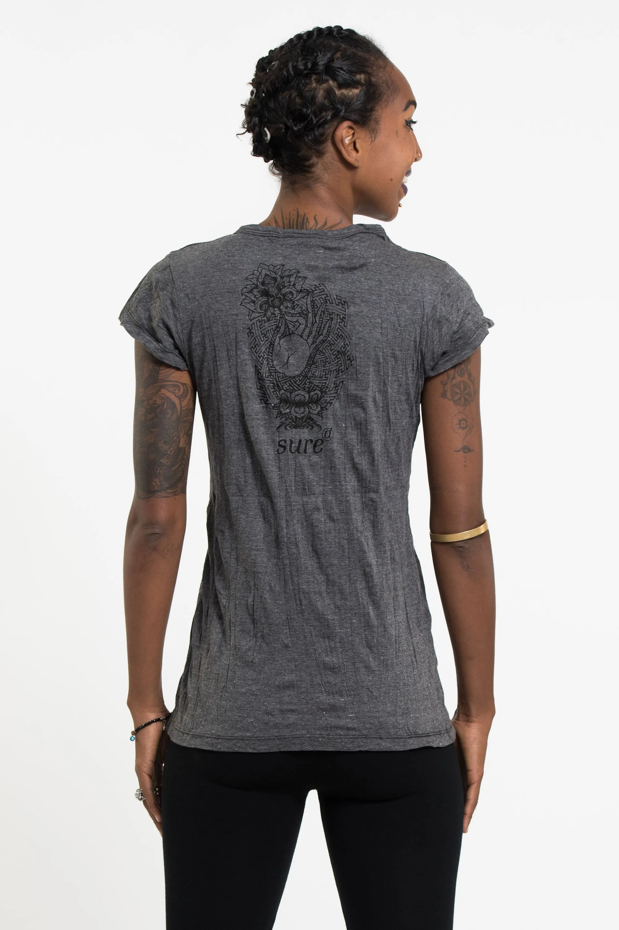 Womens Gyan Mudra Hand T-Shirt in Black
