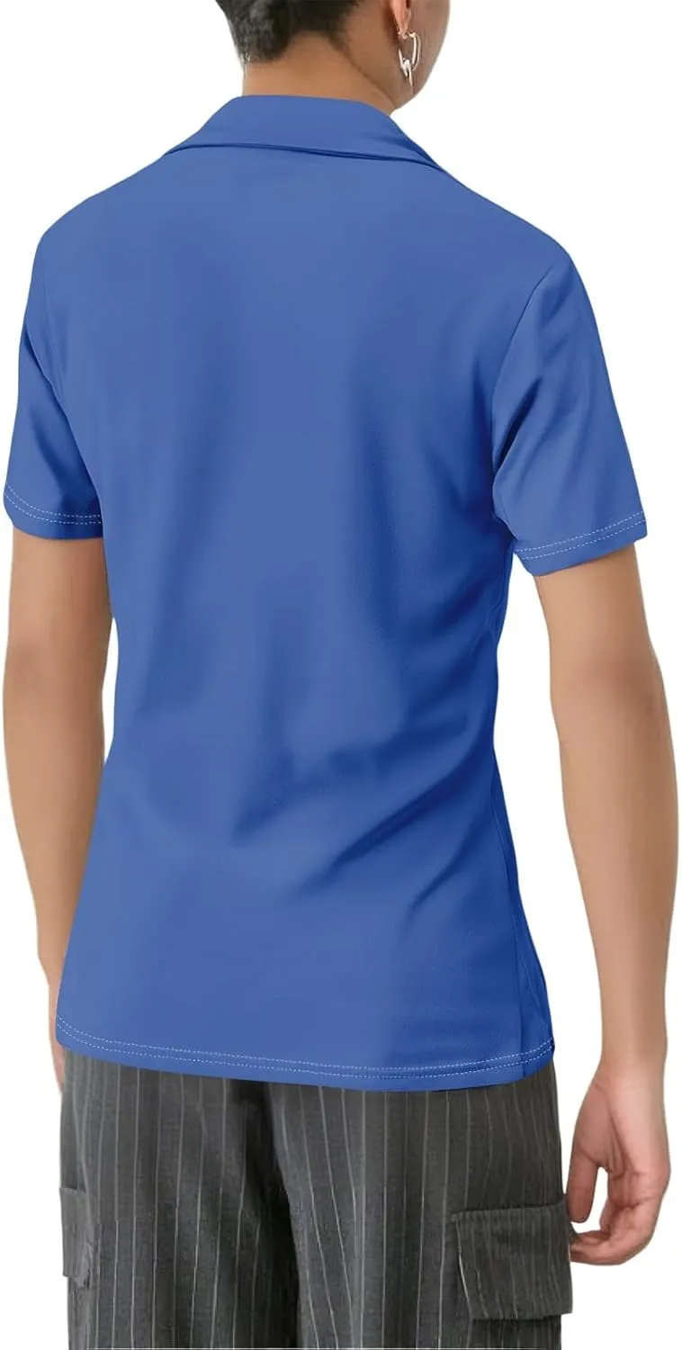 Women's Polo Shirts Short Sleeve Button Down Collared V Neck Work Tops Business Dressy Casual Golf Blouse T-Shirts