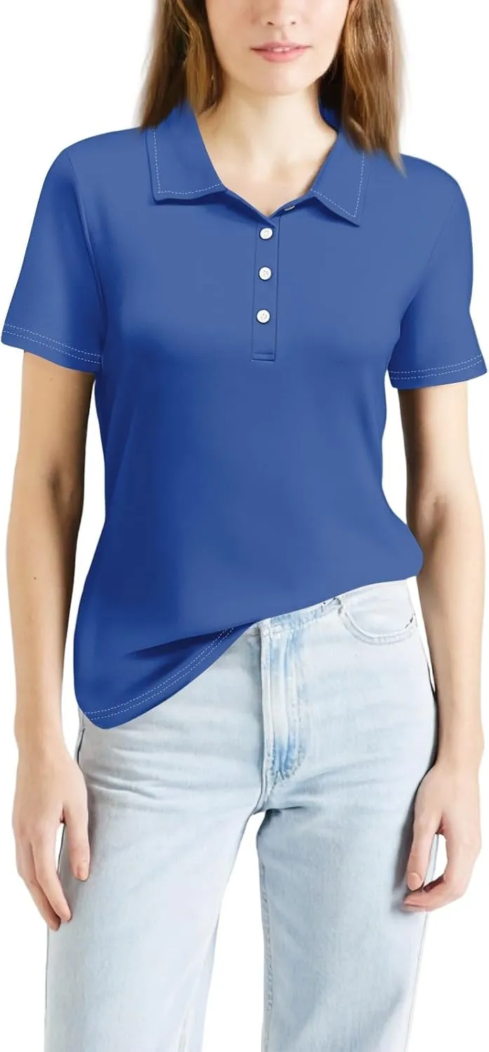 Women's Polo Shirts Short Sleeve Button Down Collared V Neck Work Tops Business Dressy Casual Golf Blouse T-Shirts