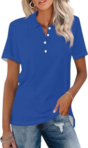 Women's Polo Shirts Short Sleeve Button Down Collared V Neck Work Tops Business Dressy Casual Golf Blouse T-Shirts