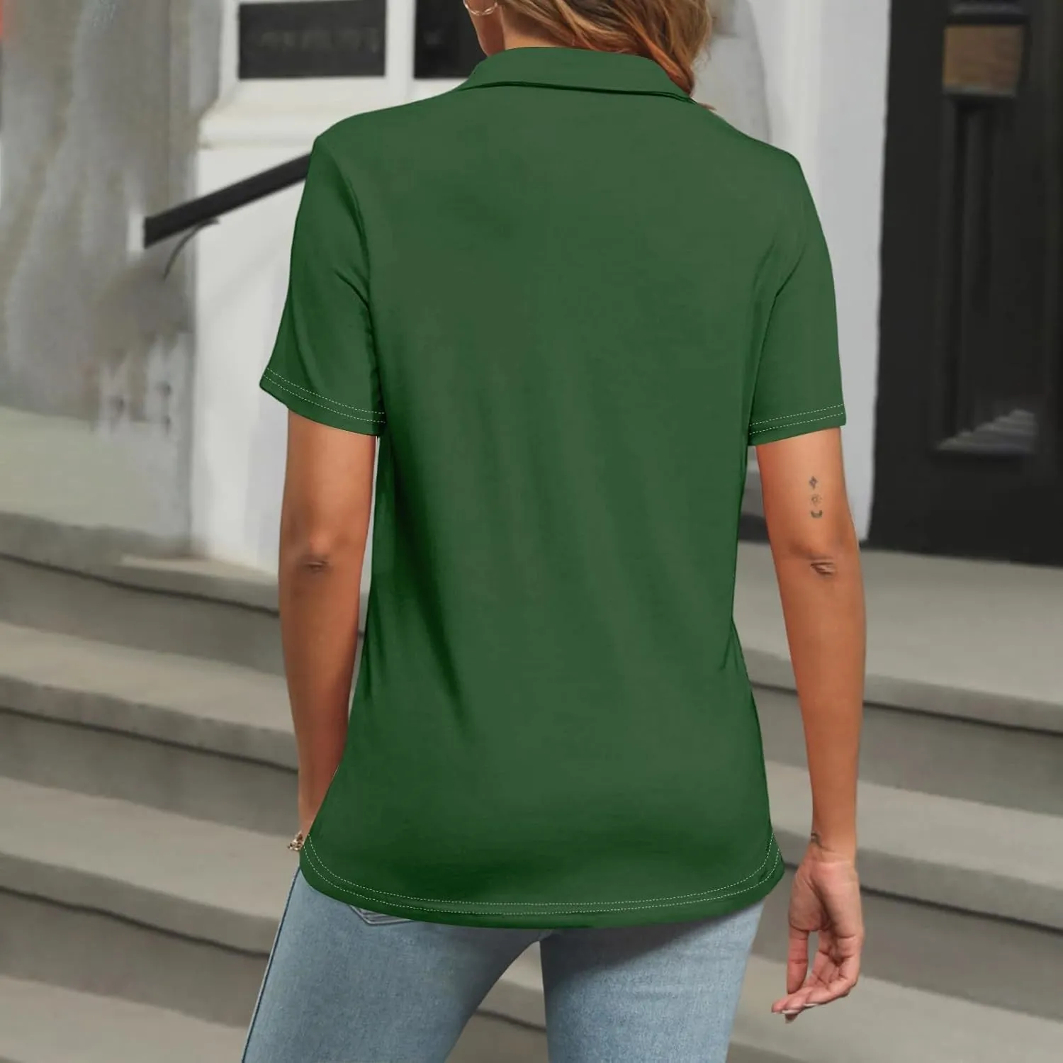 Women's Polo Shirts Short Sleeve Button Down Collared V Neck Work Tops Business Dressy Casual Golf Blouse T-Shirts