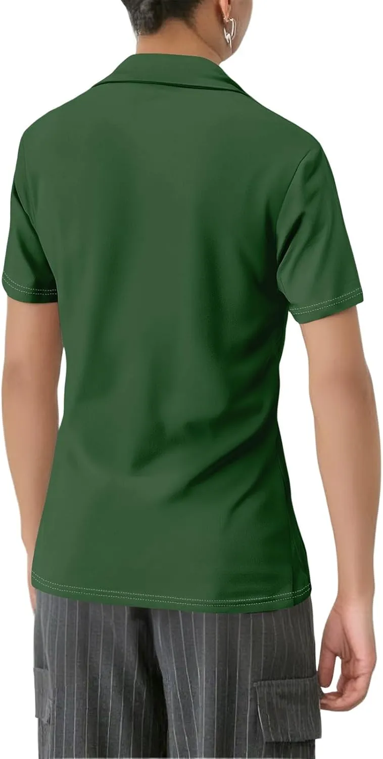 Women's Polo Shirts Short Sleeve Button Down Collared V Neck Work Tops Business Dressy Casual Golf Blouse T-Shirts