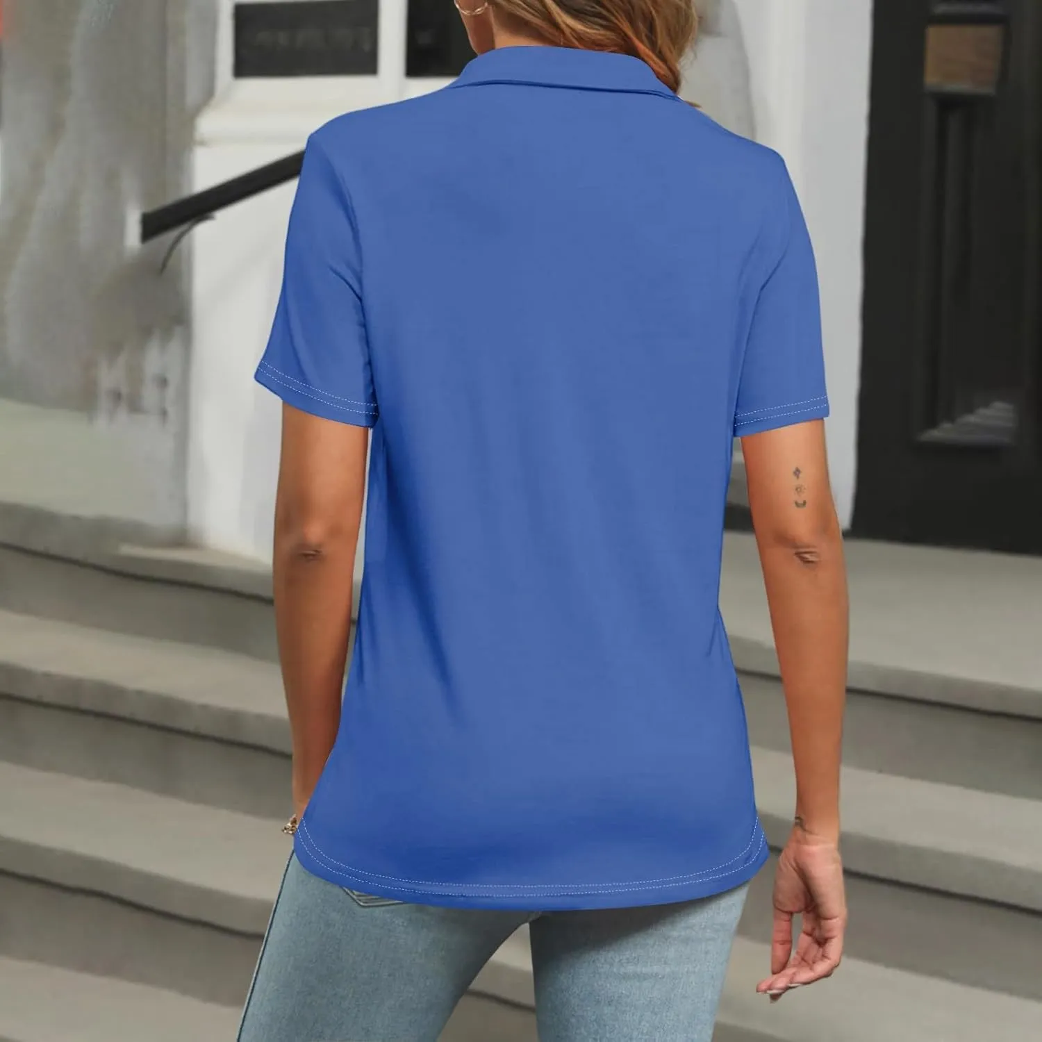 Women's Polo Shirts Short Sleeve Button Down Collared V Neck Work Tops Business Dressy Casual Golf Blouse T-Shirts