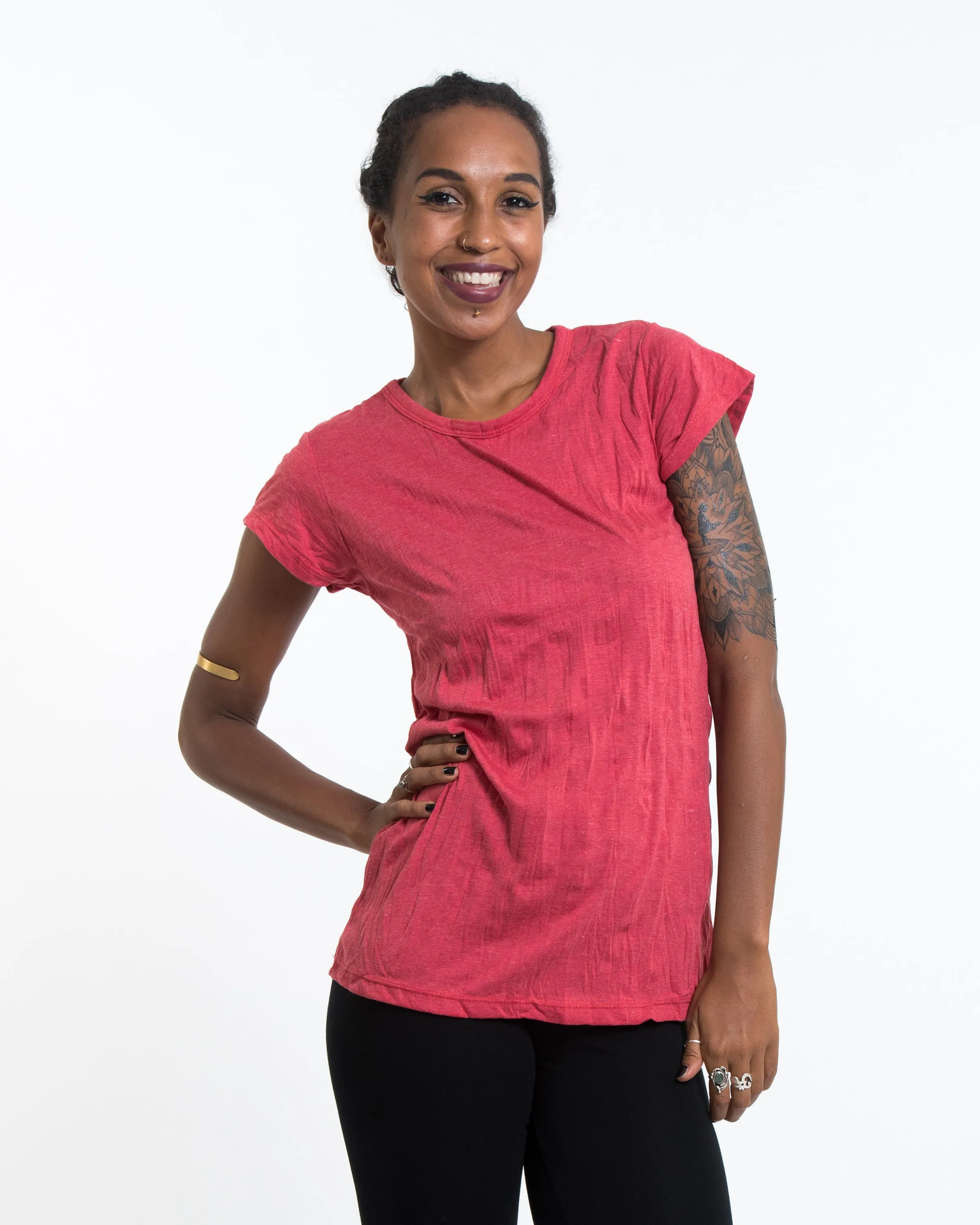 Womens Solid Color T-Shirt in Red