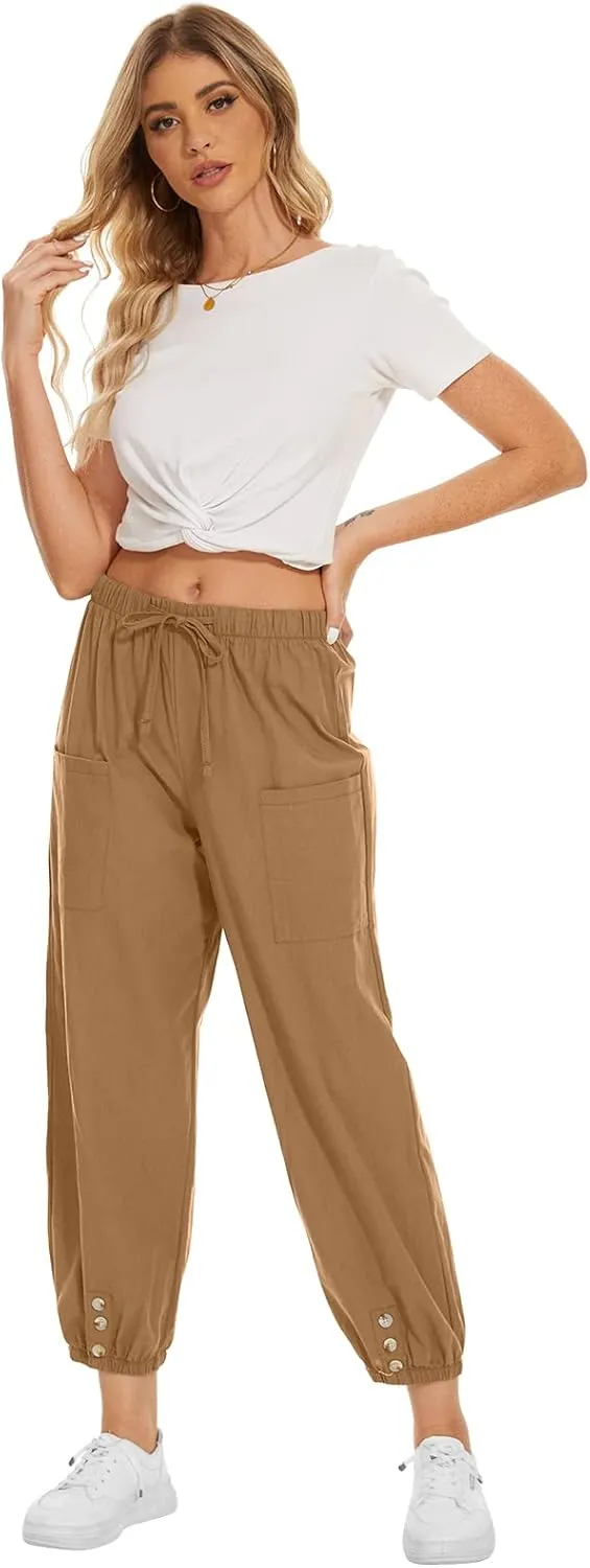 WROLEM Women's High Waist Capri Pants with Pockets Wide Leg Cropped Pants for Women - Black - Small