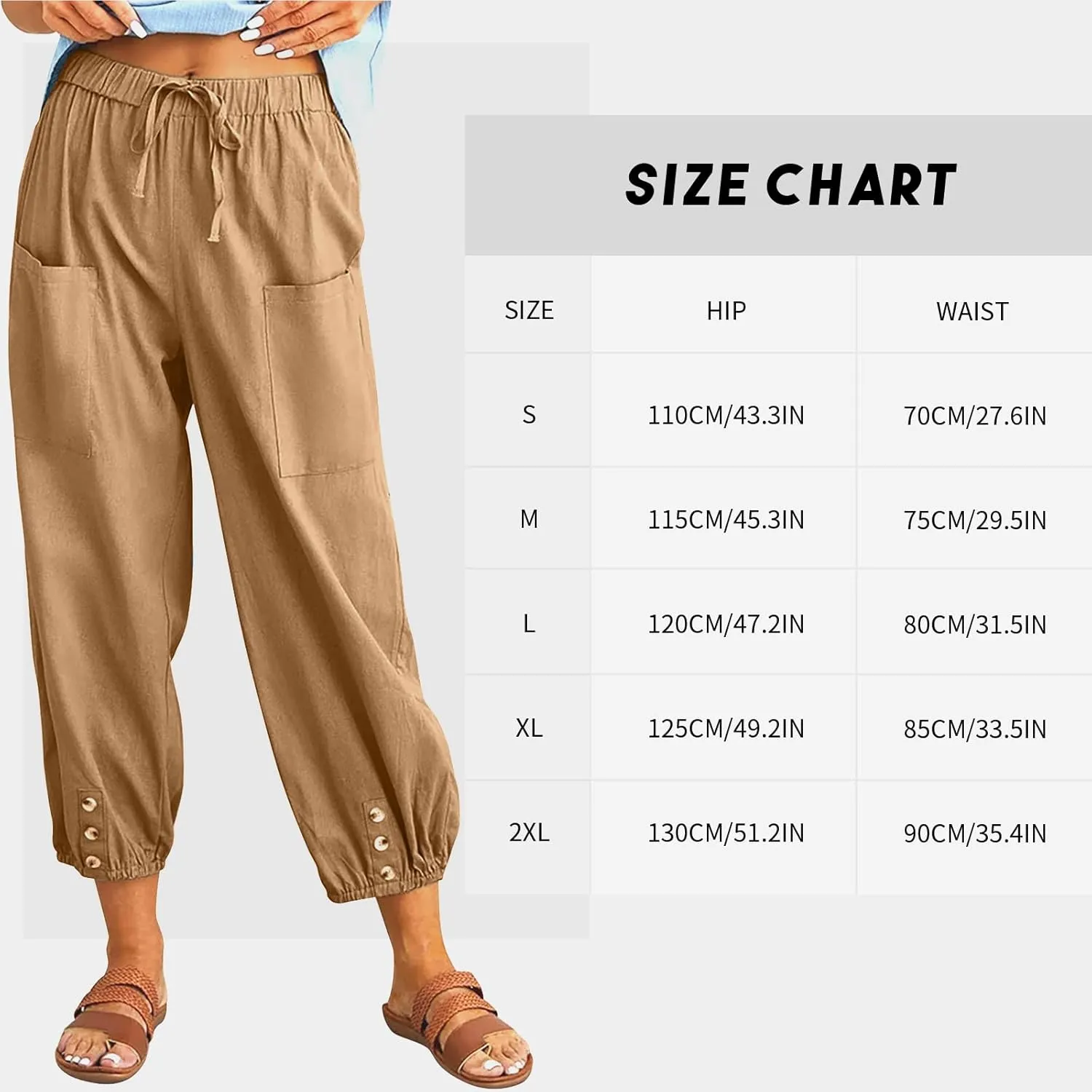WROLEM Women's High Waist Capri Pants with Pockets Wide Leg Cropped Pants for Women - Black - Small