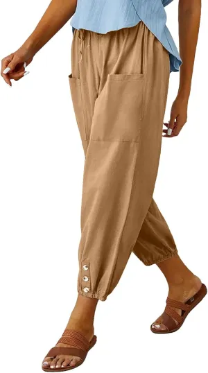 WROLEM Women's High Waist Capri Pants with Pockets Wide Leg Cropped Pants for Women - Black - Small