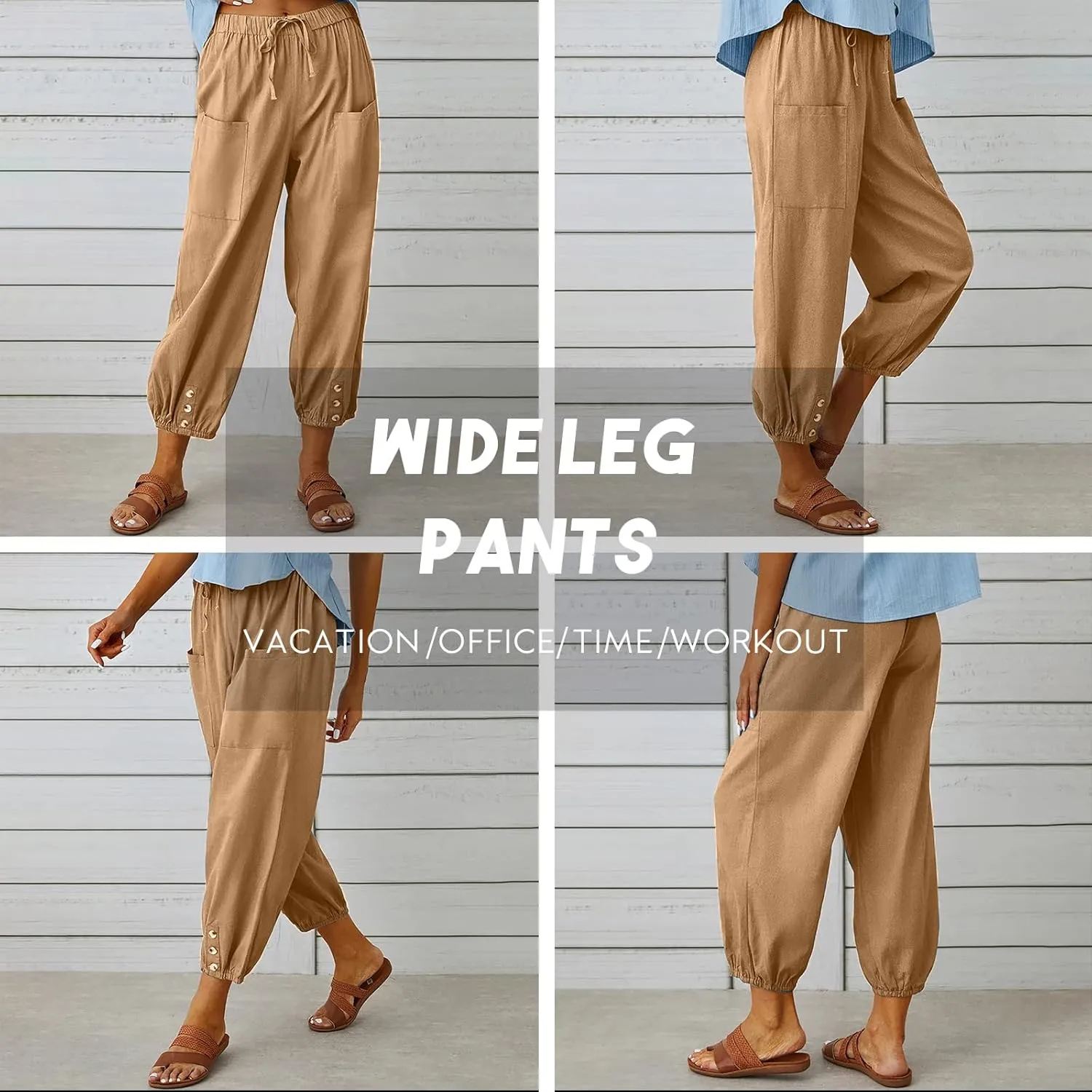 WROLEM Women's High Waist Capri Pants with Pockets Wide Leg Cropped Pants for Women - Black - Small