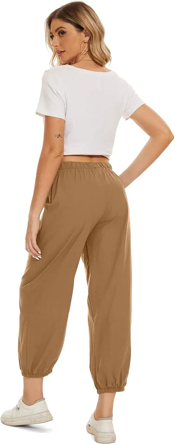 WROLEM Women's High Waist Capri Pants with Pockets Wide Leg Cropped Pants for Women - Black - Small